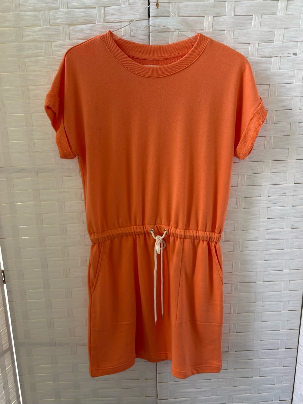 Lou & Grey Small Orange Drawstring‎ Casual Tee Dress Short Sleeves Cotton Blend